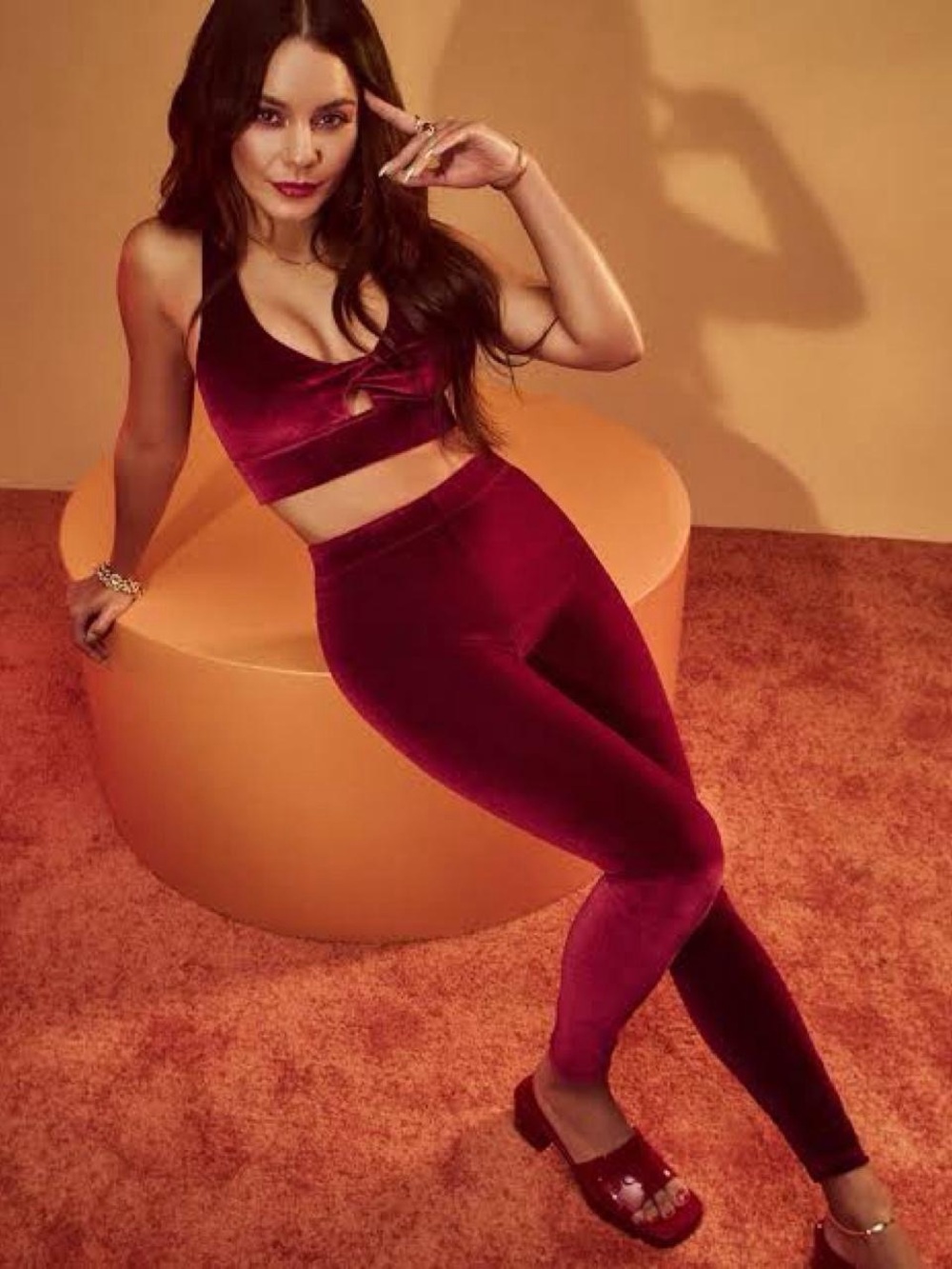 Fabletics Rare Vanessa Hudgens Collection: Red Velvet sports bra leggings set